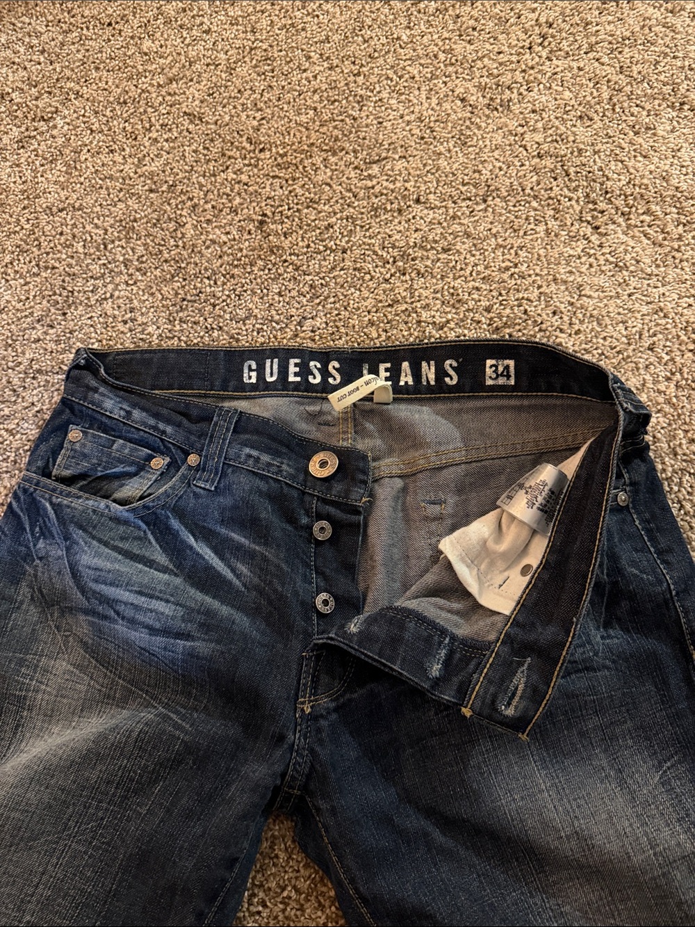 Guess Men's Dark Blue Bootcut Jeans with Fading - Picture 2 of 4
